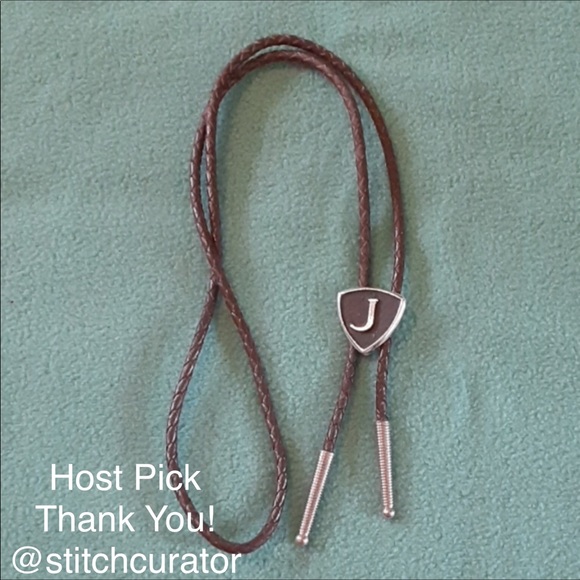 Other - J Bolo Tie initial silver black brown